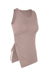 Women's Asymmetrical Ribbed Drawstring Longline Tank Top