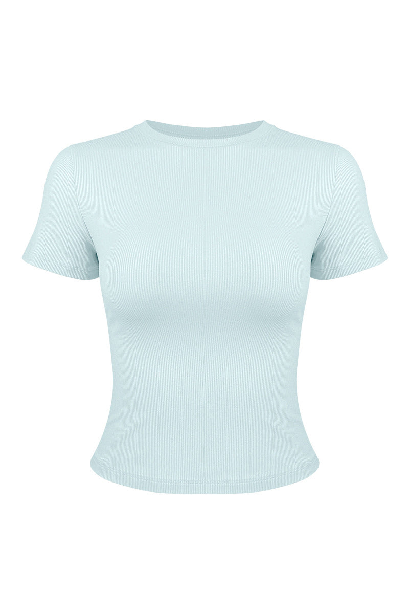Women's Summer Slim Fit Crew Neck Solid Sports T-Shirt