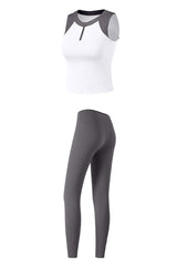 Women's Sports Sets:Half-Zip Color Block Bra And Leggings