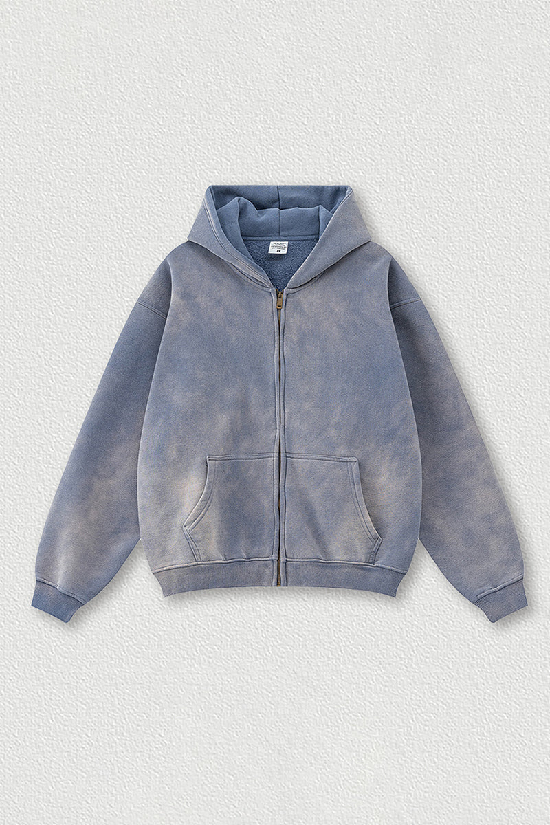 Distressed Fleece-Lined Hooded Sweatshirt