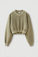 Women's washed velvet V-neck cropped sweatshirt