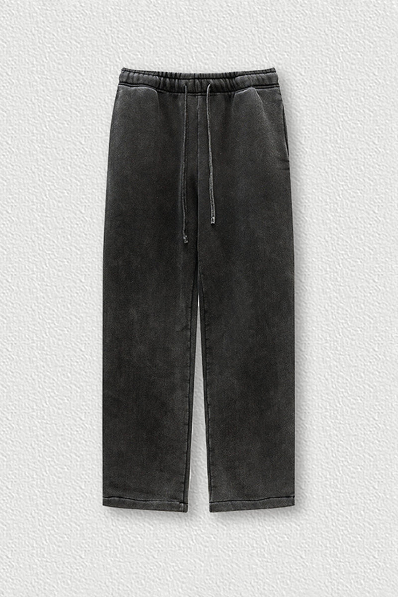 Fleece-Lined Straight Leg Sweatpants - Washed Knit Joggers for Casual & Sport