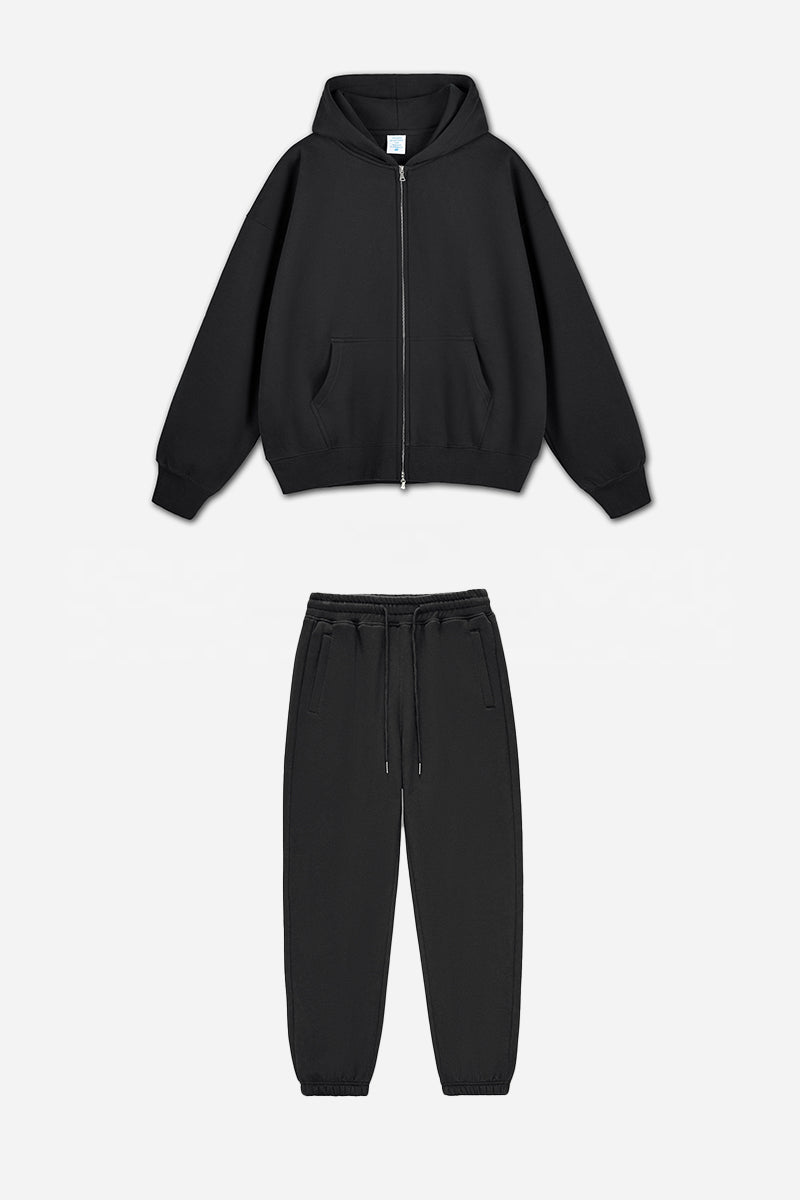 Unisex Basic Fleece Double-Zip Hoodie And Pants