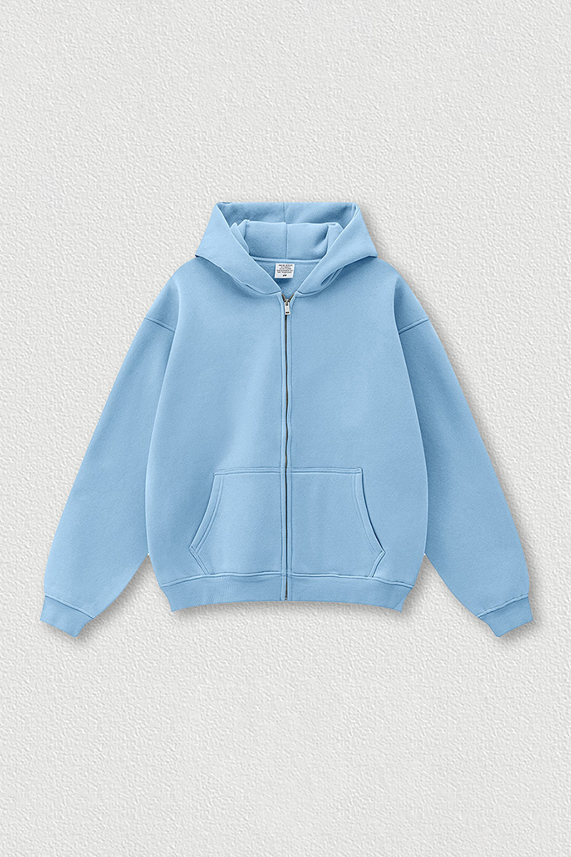 Loose-fitting hooded zip-up knitted cardigan jacket