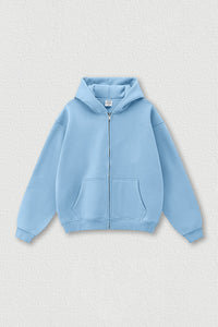Loose-fitting hooded zip-up knitted cardigan jacket