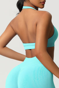 Women Halter Neck Seamless Yoga Sports Bra - Breathable Support Top
