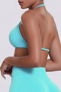 Women Halter Neck Seamless Sports Bra - Breathable Backless Yoga Top