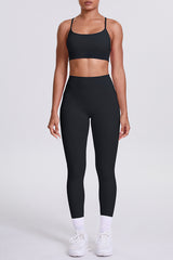 Women High-Waisted Pocket Yoga Set: Seamless Sports Bra + Sculpting Leggings