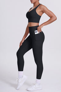 Women Cross-Back Yoga Set: High-Waisted Sculpting Leggings with Pocket + Cloud-Touch Sports Bra
