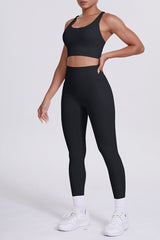 Women Cross-Back Yoga Set: High-Waisted Sculpting Leggings with Pocket + Cloud-Touch Sports Bra