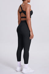 Women One-Shoulder Yoga Set: Naked-Feel High-Waisted Sculpting Leggings + Cross-Back Sports Bra
