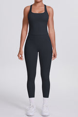 Women Naked-Feel Yoga Set: High-Waisted Pocket Leggings + Square Neck Sports Bra