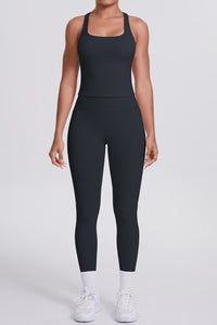 Women Naked-Feel Yoga Set: High-Waisted Pocket Leggings + Square Neck Sports Bra