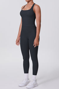 Women Naked-Feel Yoga Set: High-Waisted Pocket Leggings + Square Neck Sports Bra