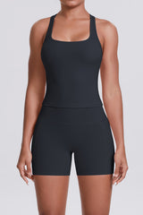 Women Naked-Feel Yoga Set: High-Waisted Sculpting Shorts + Cross-Back Sports Bra
