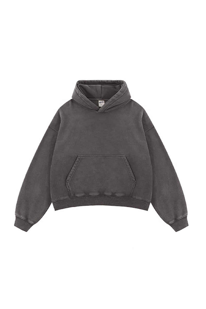 Unisex Boxy Fleece Hoodie: Distressed Vintage Short Wide Fit