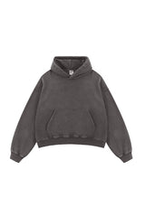 Unisex Boxy Fleece Hoodie: Distressed Vintage Short Wide Fit