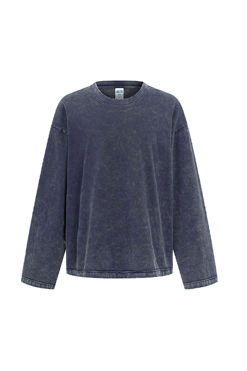 Men/Women Loose Fit Washed Cotton Contrast Stitch Long Sleeve Tee