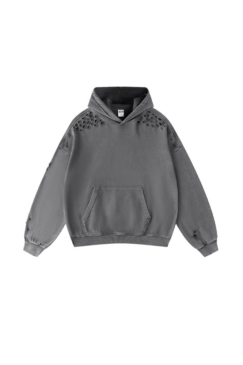 Men/Women Vintage Snow Wash Ripped Loose Hoodie