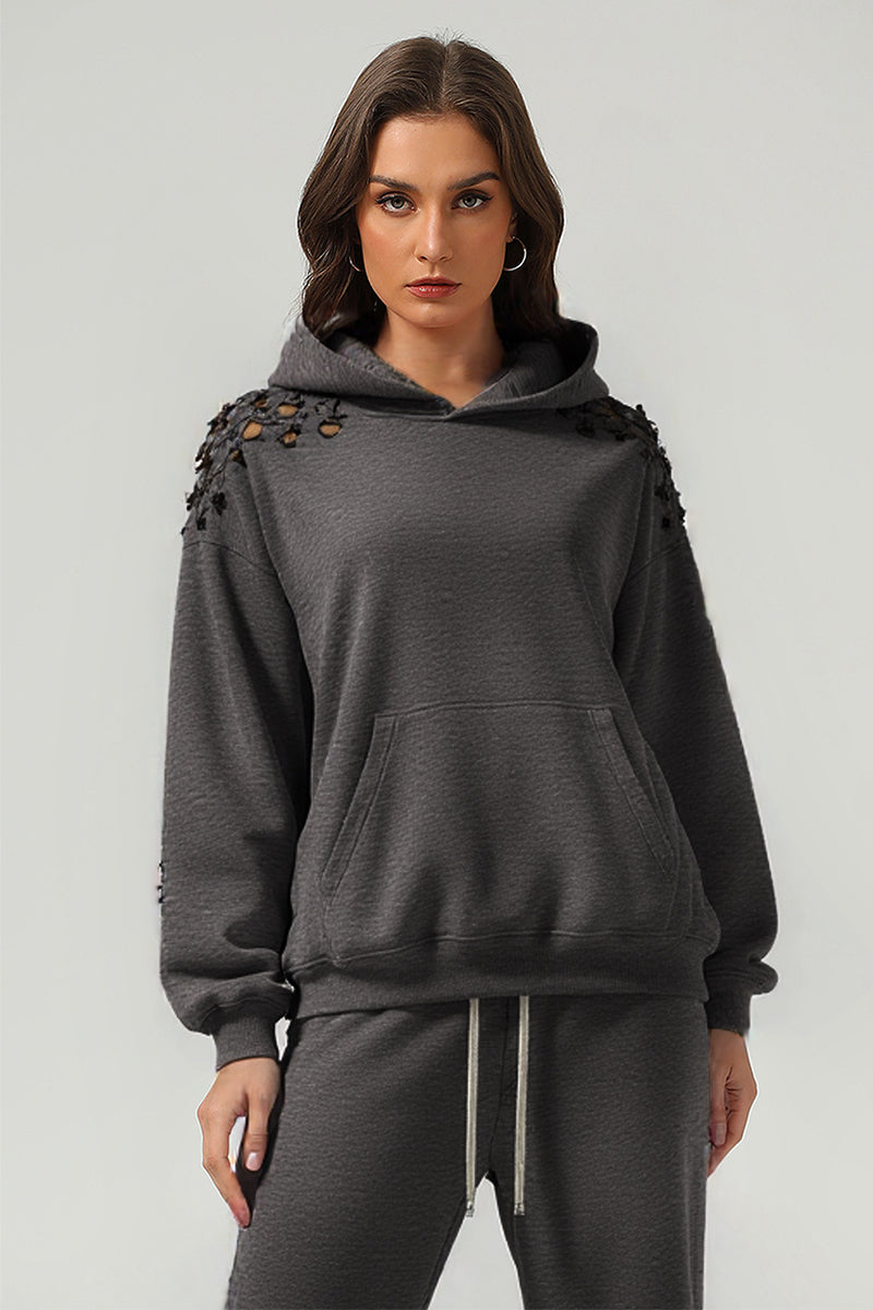 Men/Women Vintage Snow Wash Ripped Loose Hoodie