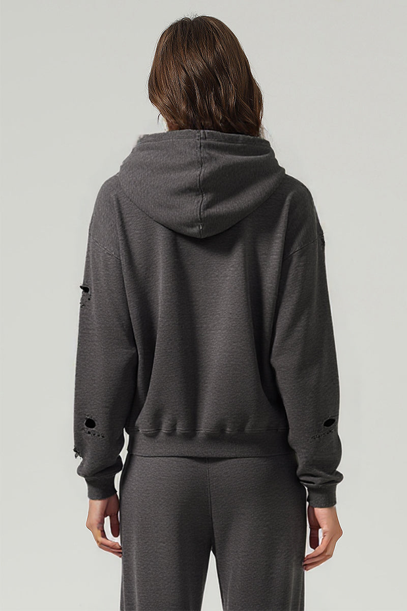 Men/Women Vintage Snow Wash Ripped Loose Hoodie