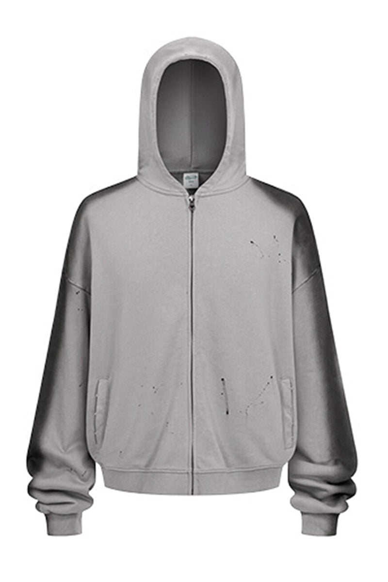 Men/Women Loose Hoodie - Vintage Spray Paint Graffiti YKK Zip