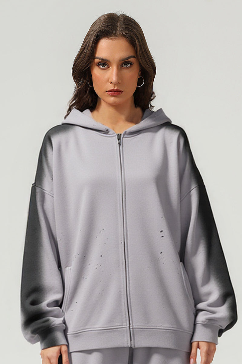 Men/Women Loose Hoodie - Vintage Spray Paint Graffiti YKK Zip
