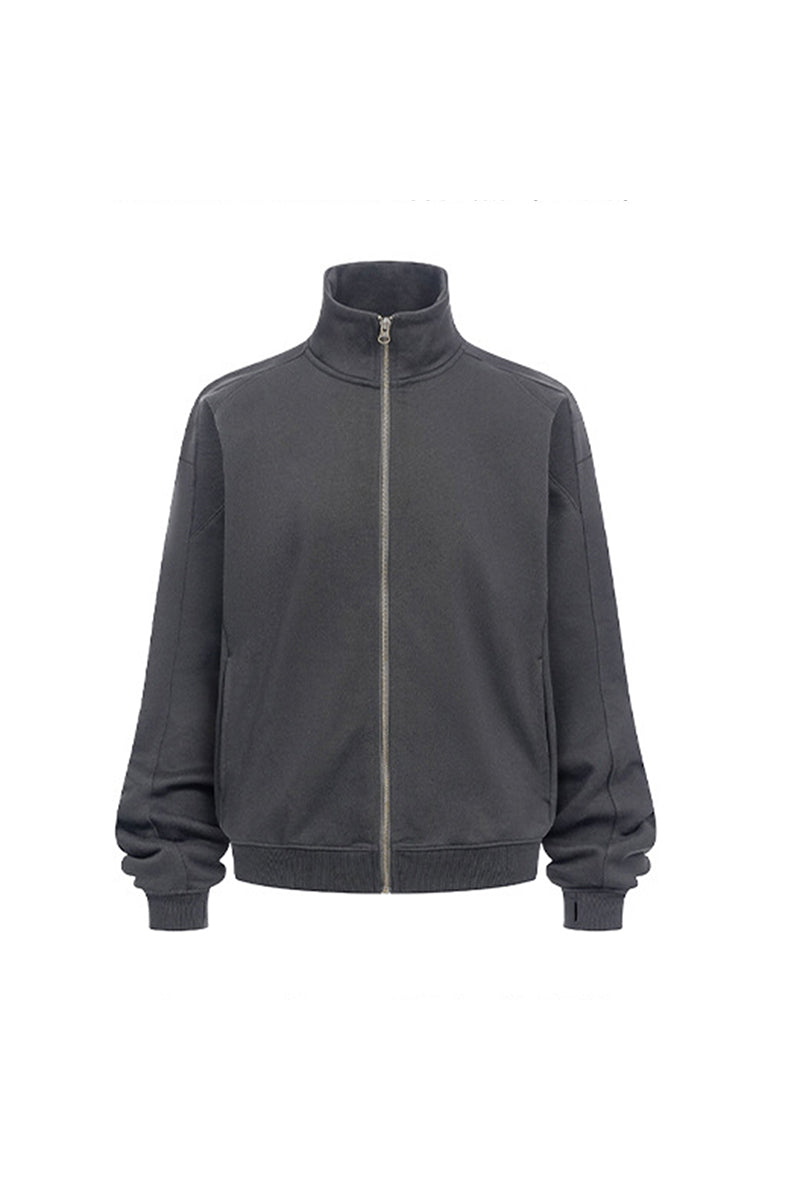 Men/Women Loop-Knit Stand Collar Zip-Up Hoodie