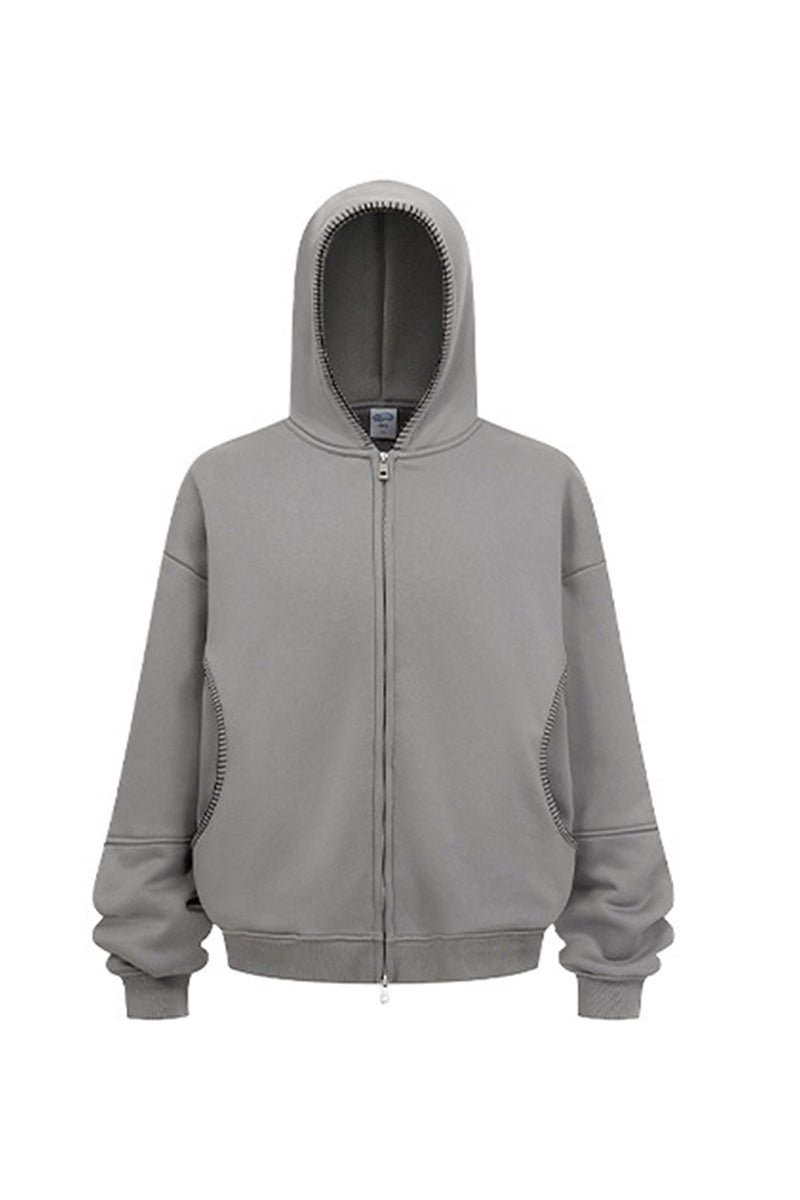 Men/Women High-Street Fleece-Lined Double-Zip Lock-Stitch Hoodie