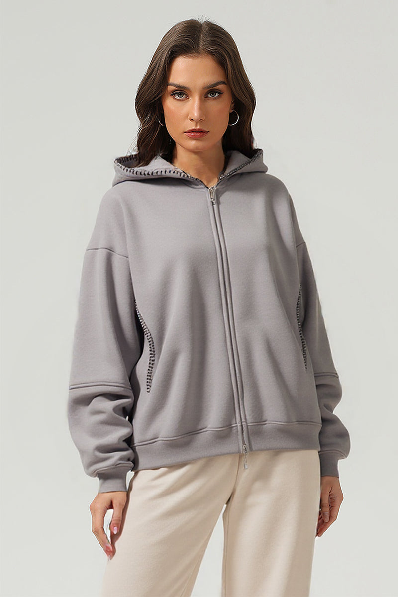 Men/Women High-Street Fleece-Lined Double-Zip Lock-Stitch Hoodie