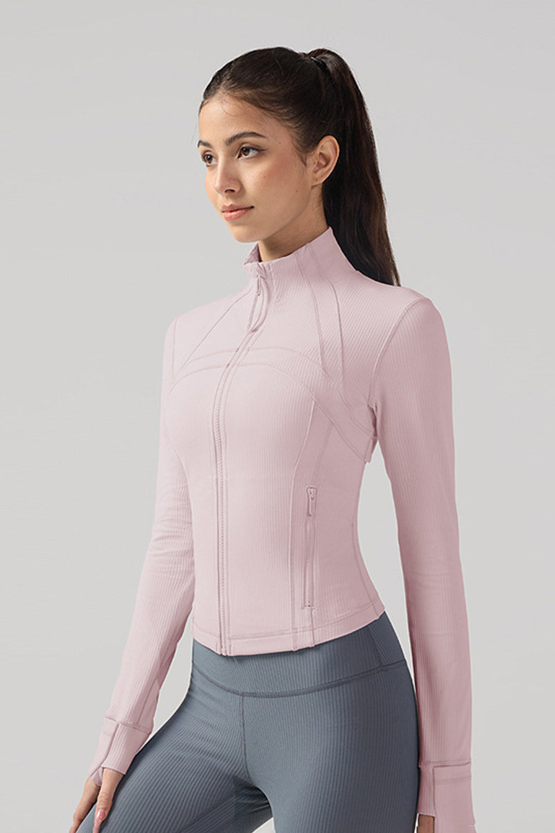 Women Ribbed Zip-Up High-Stretch Quick-Dry Fitness Jacket