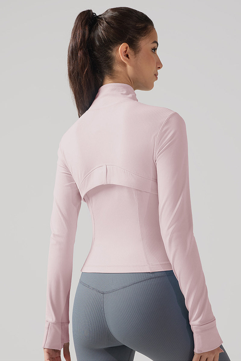 Women Ribbed Zip-Up High-Stretch Quick-Dry Fitness Jacket