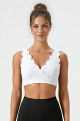 Women's  Solid Scalloped Edge V-Neck Sports Bra