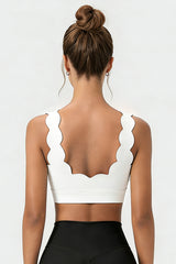 Women's  Solid Scalloped Edge V-Neck Sports Bra