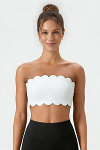 Women's Sport Non-Slip Scalloped Edge Strapless Bandeau Bra