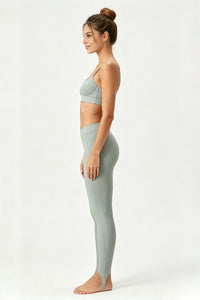 Women's Yoga Set:Thin Strap V-Neck Bra And Stirrup Leggings
