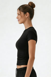 Women's Summer Slim-Fit Regular Shoulder Solid Sport T-shirt