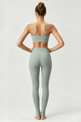 Women's Yoga Set:Thin Strap V-Neck Bra And Stirrup Leggings