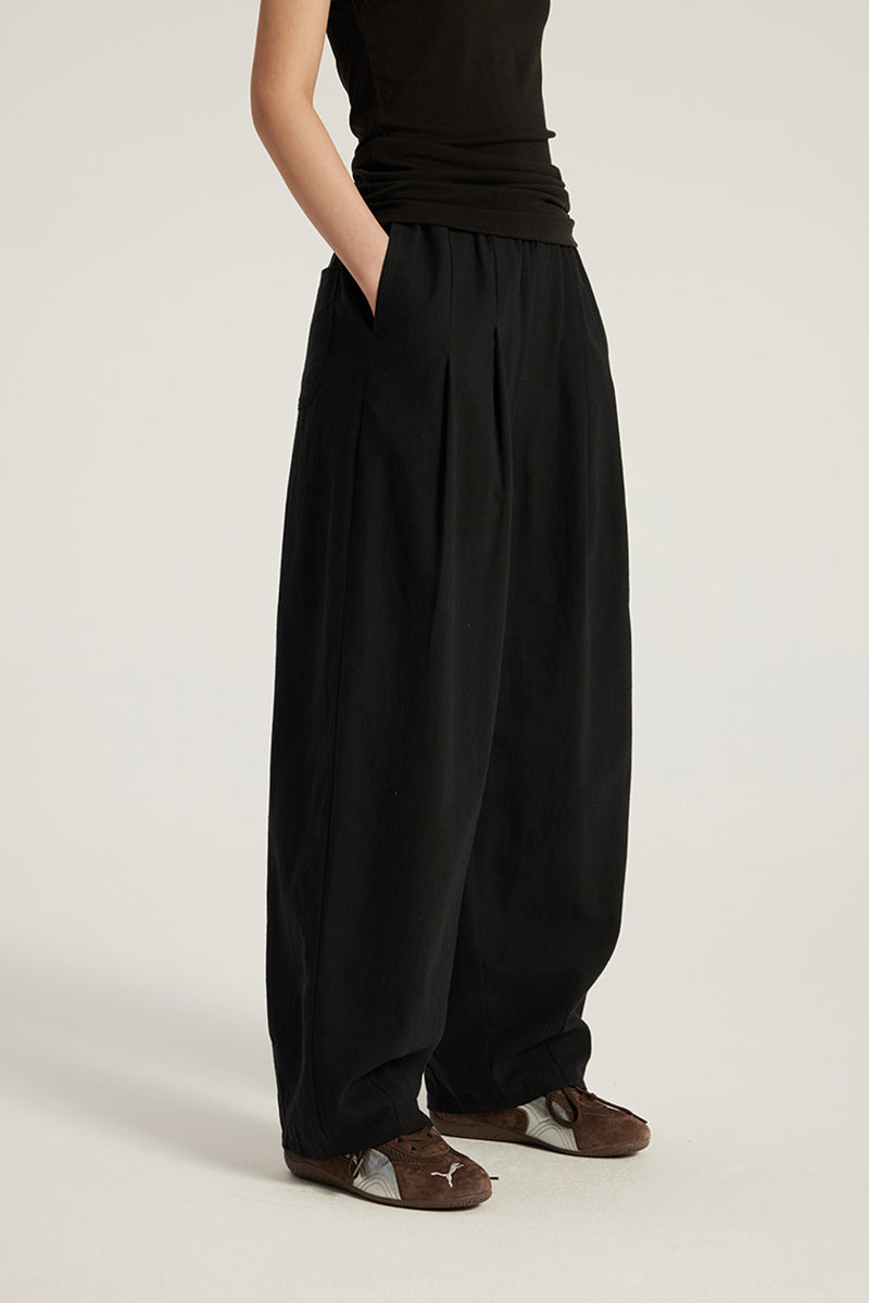 Women Cotton-Blend Relaxed High-Waist Wide-Leg Casual Pants