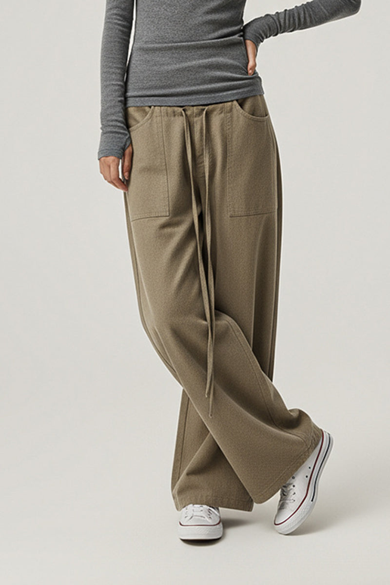 Women Relaxed Mid-Rise Wide-Leg Cargo Pants - Tencel Cotton Blend