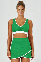 Women's Sports Sets:V-neck Cross Back Tank Top And Skirt