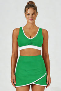 Women's Sports Sets:V-neck Cross Back Tank Top And Skirt