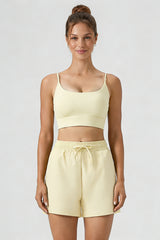 Women Sports Sets:Thin Strap Bra And  Side Pocket Shorts