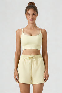 Women Sports Sets:Thin Strap Bra And  Side Pocket Shorts