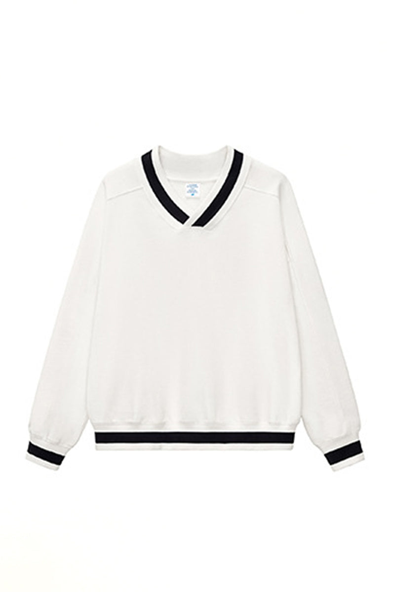 Unisex V-Neck Contrast Trim Cotton Sweatshirt