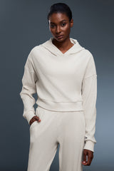 Women Oversized Letter-Striped Knit Hooded Casual Sportswear Sweatshirt