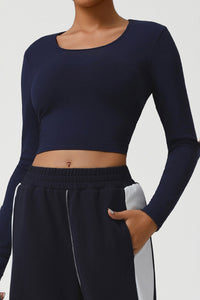Women Ribbed Cropped Long-Sleeve Workout Top