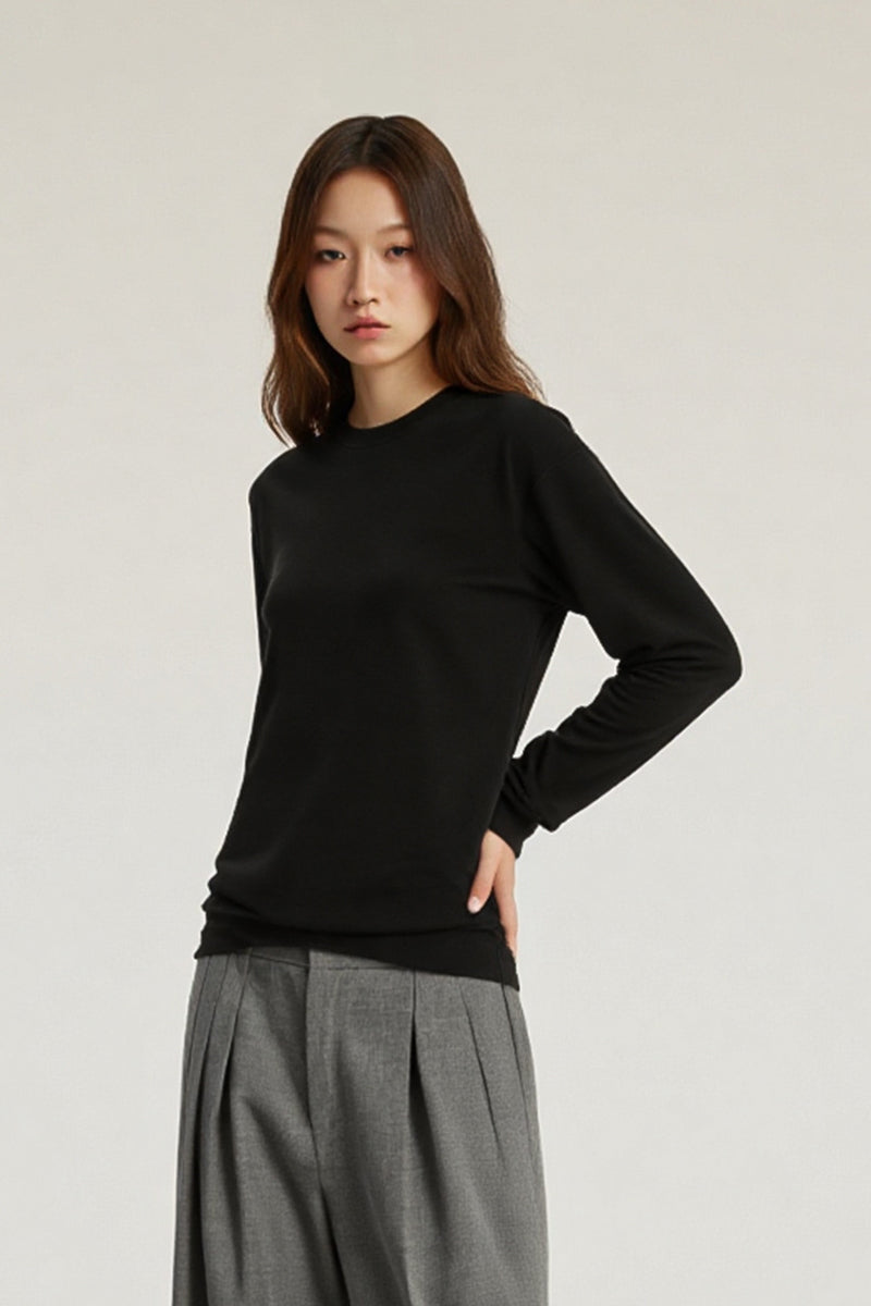 Women Tencel? Wool Relaxed Fit Long Sleeve Basic T-Shirt