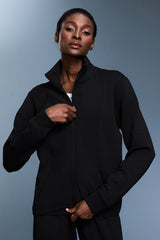 Women Waffle Knit Stand Collar Slim Fit Zip Up Athletic Jacket