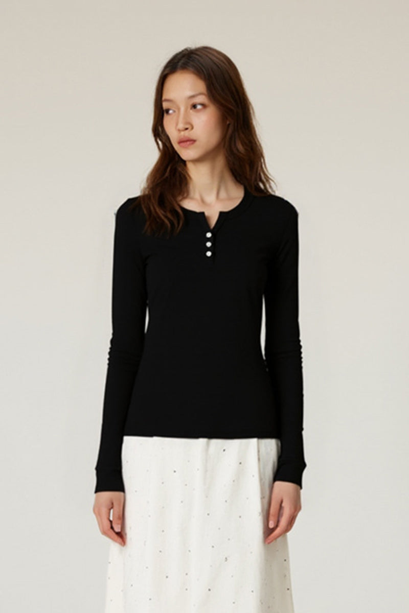 Women Lyocell Henley Slim Fit Long Sleeve T-Shirt